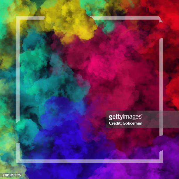 frame with multi colored fog or smoke with the black background. multi colored vector cloudiness, mist or smog background. design element for greeting cards and labels, marketing, business card abstract background. - powder explosion stock illustrations