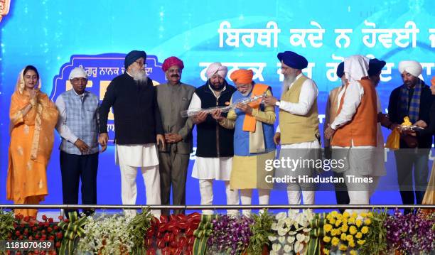 President Gobind singh Longowal, Punjab Chief Minister Capt Amarinder Singh and others felicitate Prime Minister Narendra Modion the occasion of the...