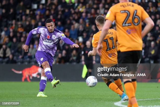 Jake Livermore of West Bromwich Albion scores a goal to make it 0-1 during the Sky Bet Championship match between Hull City and West Bromwich Albion...