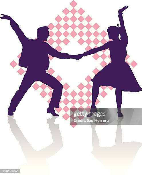 illustrazioni stock, clip art, cartoni animati e icone di tendenza di anni cinquanta dancers - ballo