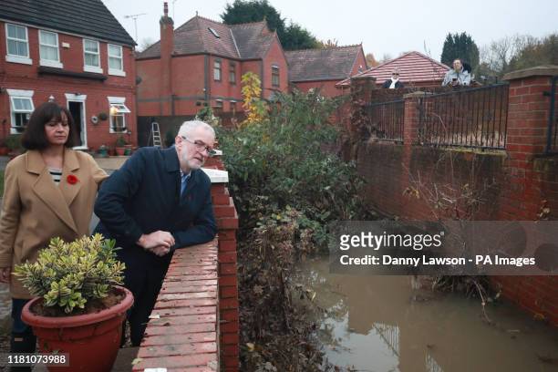 Labour leader Jeremy Corbyn with Labour MP Caroline Flint during a visit to Conisborough, South Yorkshire, where he met residents affected by...