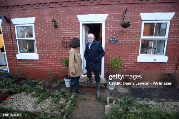 Labour leader Jeremy Corbyn and Labour MP Caroline Flint during a visit to Conisborough, South Yorkshire, where he met residents affected by flooding.