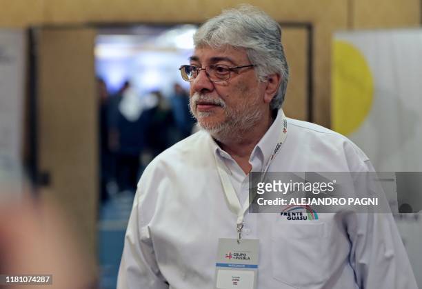 Former Paraguayan President Fernando Lugo arrives for the opening of the second meeting of Puebla Group in Buenos Aires, on November 9, 2019.