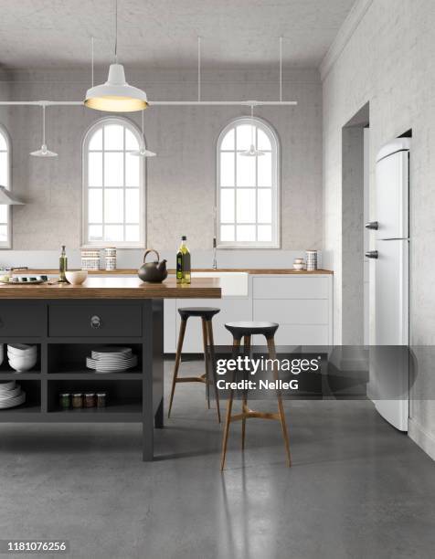 cocina blanca - interiores modelos fotografías e imágenes de stock