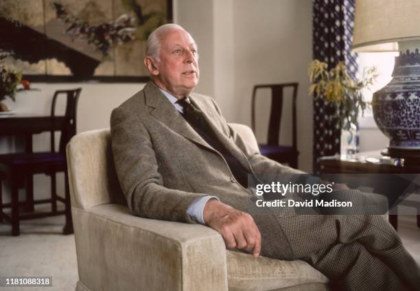 Alistair Cooke poses for a portrait in February 1983 in a hotel in San Francisco, California. Cooke was the longtime host of PBS Masterpiece Theatre.