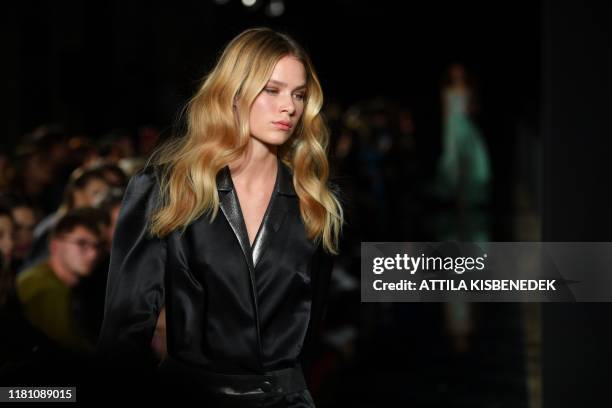 Model presents a creation by Hungarian designer Bori Toth of 'MAISON MARQUISE' studio during Budapest Central European Fashion Week on November 9,...