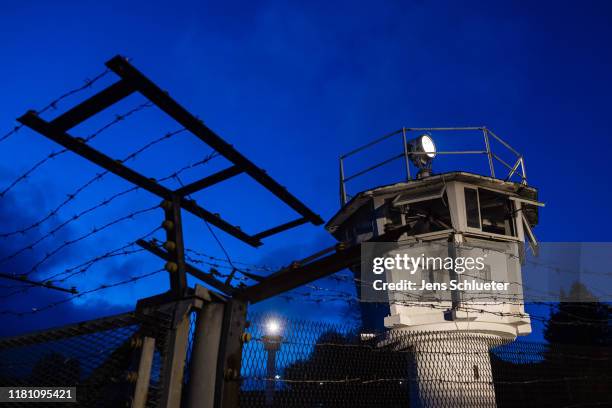 Control tower of the former GDR border guard forces at a former fortified border crossing between East and West Germany during celebrations to mark...
