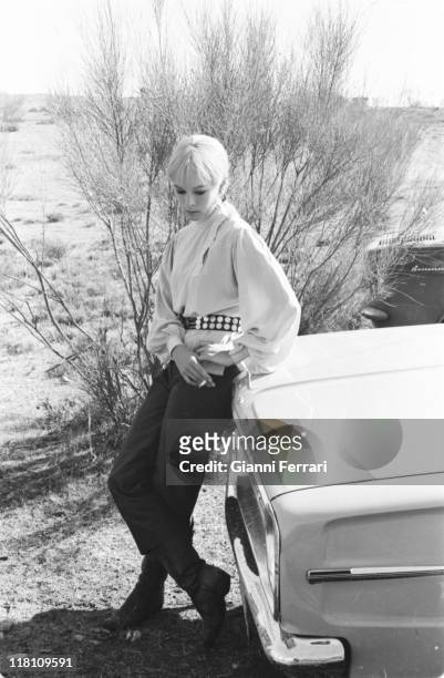 Geraldine Chaplin during the filmation of 'Double Image' a series of Spanish Television, in Mota del Cuervo Ciudad Real, Spain.