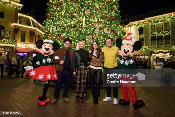 In this handout image provided by Disneyland Resort, Disney's "Frozen 2" voice actors Josh Gad, Kristen Bell, Idina Menzel and Jonathan Groff kicked...