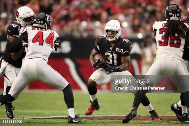 Running back David Johnson of the Arizona Cardinals rushes the football during the NFL game against the Atlanta Falcons at State Farm Stadium on...