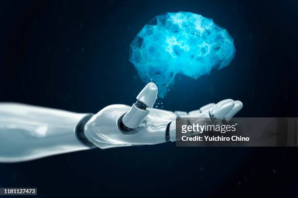 robot showing the digital brain - artificial fotografías e imágenes de stock