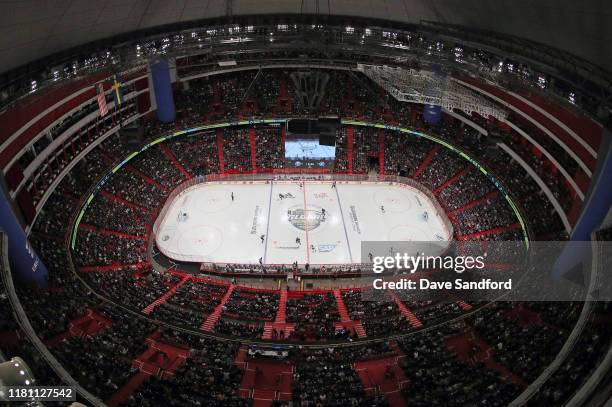 General view of the Buffalo Sabres playing against the Tampa Bay Lightning during their game at the 2019 NHL Global Series Sweden, at the Ericsson on...