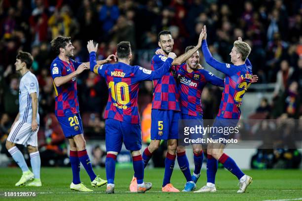 Sergio Busquets from Spain of FC Barcelona celebrating his goal during the La Liga Santander match between FC Barcelona and RC Celta in Camp Nou...