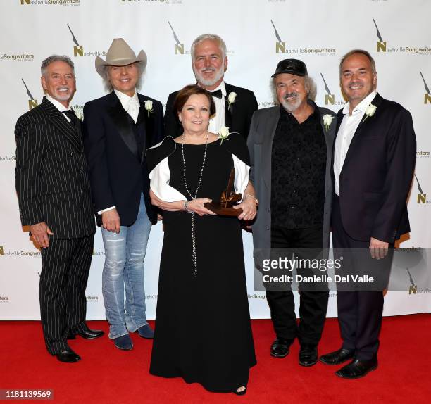 Honorees Larry Gatlin, Dwight Yoakam, Sharon Vaughn, Rivers Rutherford, Kostas and Marcus Hummon attend the 2019 Nashville Songwriters Hall Of Fame...