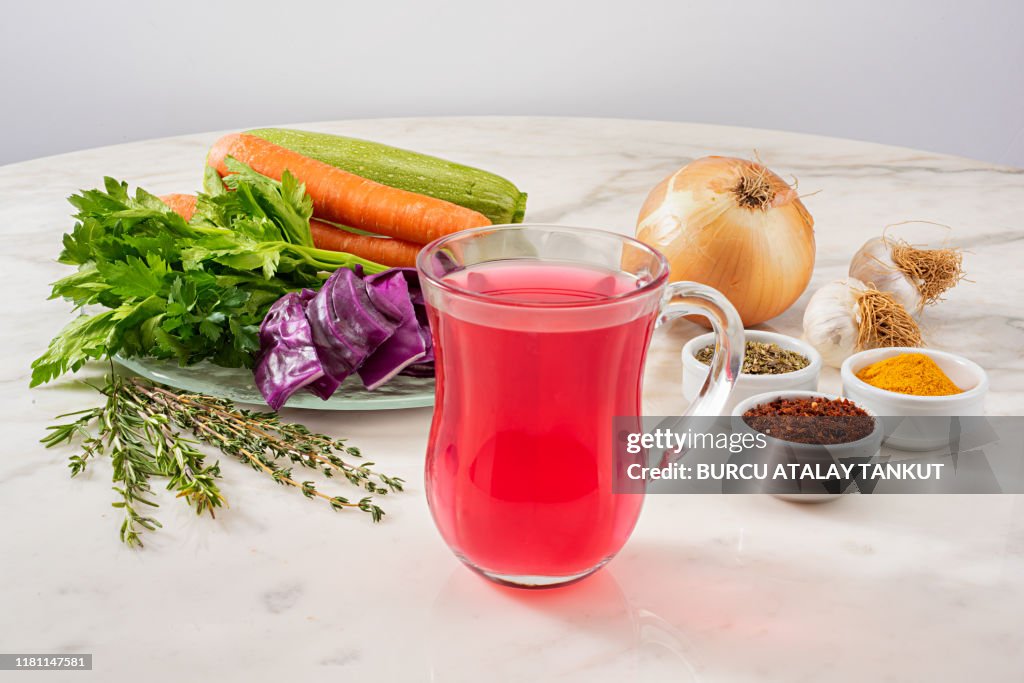 Detox Drink Made of Different Kinds of Vegetables and Spices