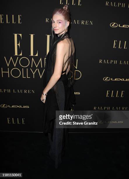 Hunter Schafer arrives at the 2019 ELLE Women In Hollywood at the Beverly Wilshire Four Seasons Hotel on October 14, 2019 in Beverly Hills,...
