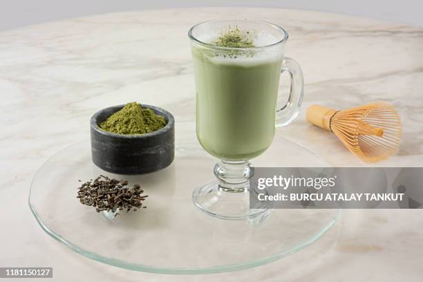 matcha green tea latte - chai tea stock pictures, royalty-free photos & images