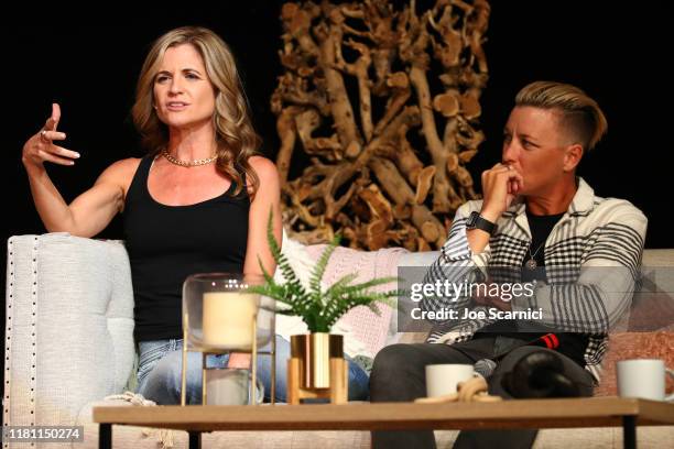 Glennon Doyle and Abby Wambach speak onstage at Together Live Los Angeles at Orpheum Theatre on October 14, 2019 in Los Angeles, California.