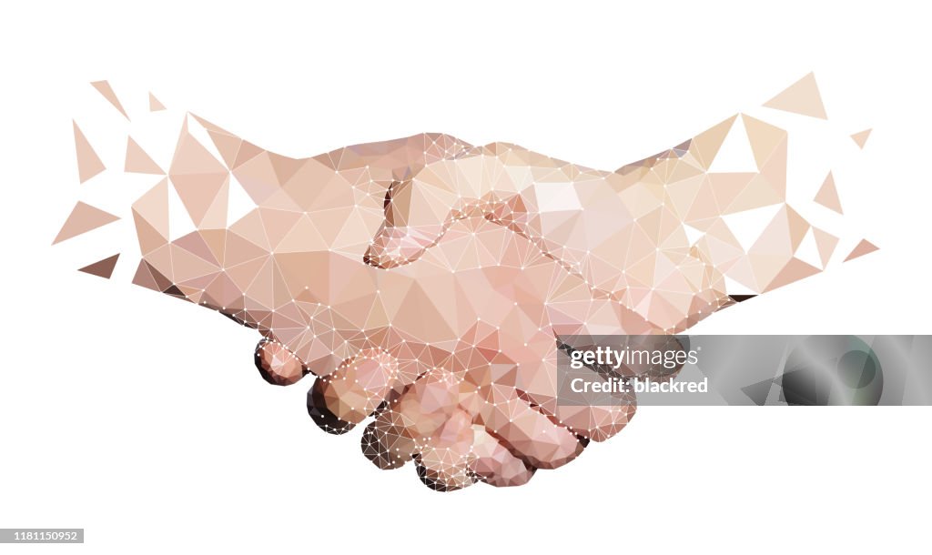 Polygone de deux mains de haute technologie Handshaking