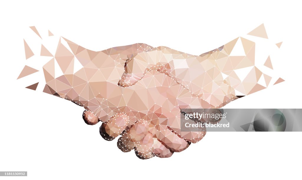 Veelhoek van twee high tech hands handshaking