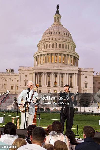 Steve Martin performs with the Steep Canyon Rangers at the annual PBS "A Capitol Fourth" concert at the US Capitol on July 3, 2011 in Washington, DC.