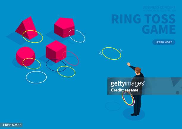ilustrações de stock, clip art, desenhos animados e ícones de precision challenge test, throwing ring game - ring toss