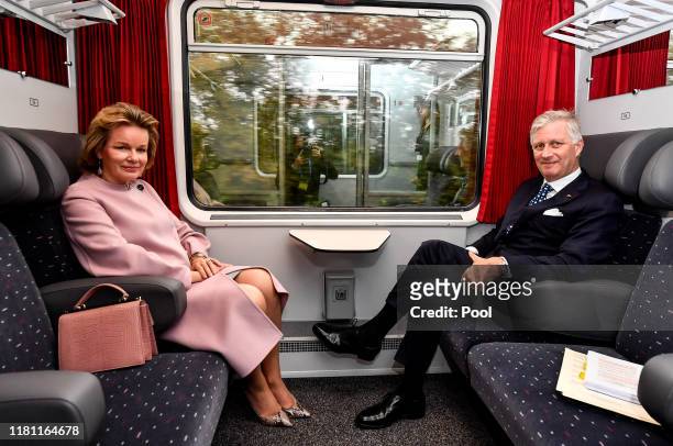 King Philippe of Belgium and Queen Mathilde depart for their State Visit to Luxembourg on October 15, 2019 in Luxembourg.