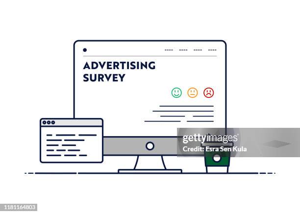 vector line illustration concept for advertising servey. editable stroke and pixel perfect. - computer survey stock illustrations