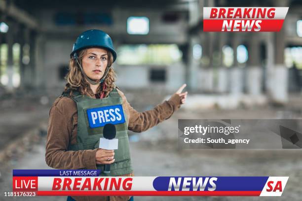 woman war reporter in the war zone - conflict zone stock pictures, royalty-free photos & images
