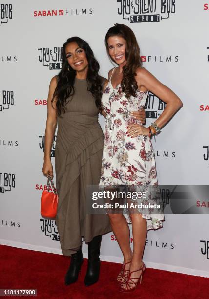 Actors Rosario Dawson and Shannon Elizabeth attend the Premiere of "Jay & Silent Bob Reboot" at TCL Chinese Theatre on October 14, 2019 in Hollywood,...