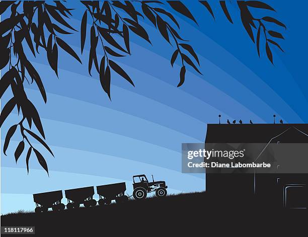 tractor pulling wagons - pulling stock illustrations