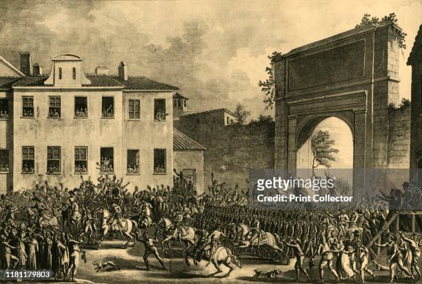 Napoleon enters Milan, 14 May 1796, . 'Entrée de Bonaparte à Milan, accompagné de Masséna, Joubert, Kilmaine et du commissaire Saliceti'. Napoleon...