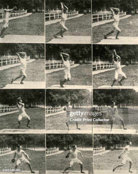 Throwing the discus without turning, 1908. 'Lancement Du Disque Sans Tourner'. Series of images using the technique of chronophotography, a...