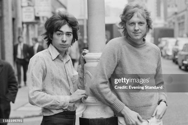 English composer Andrew Lloyd Webber and lyricist Tim Rice stand together on a street in Westminster, London on 17th October 1970. The album of the...