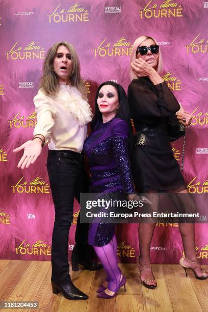 Mario Vaquerizo, Alaska and Bibiana Fernandez attend 'La Ultima Tourne' presentation at Teatro Cofidis Alcazar on October 15, 2019 in Madrid, Spain.