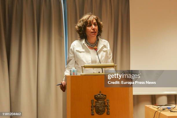 The secretary of State in Global Spain, Irene Lozano, is seen delivering her speech during the Government meeting with the diplomatic corps...