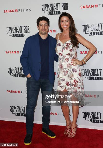 Jason Biggs and Shannon Elizabeth attend the Premiere of "Jay & Silent Bob Reboot" at TCL Chinese Theatre on October 14, 2019 in Hollywood,...