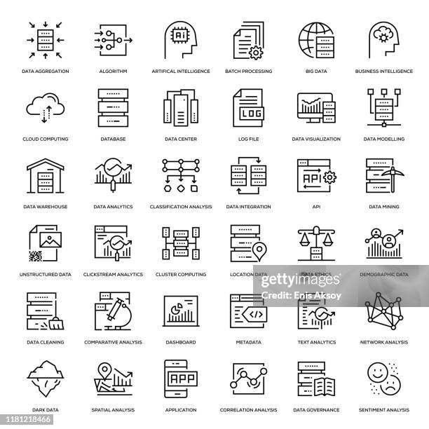 datenanalyse-symbolsatz - beengt stock-grafiken, -clipart, -cartoons und -symbole