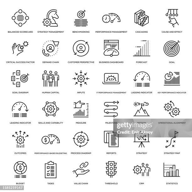 strategy management icon set - business strategy icons stock illustrations