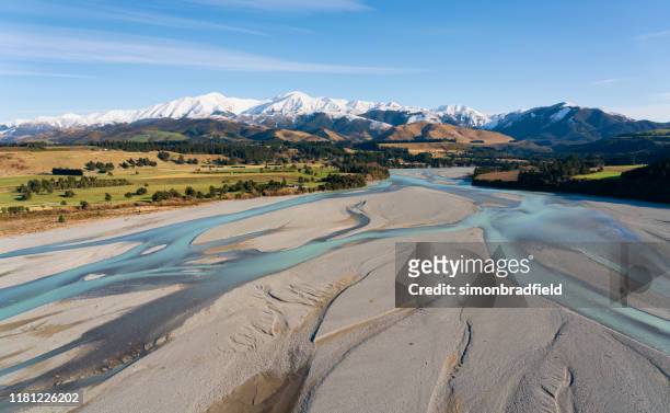 canterbury plain and the southern alps - new zealand farm stock pictures, royalty-free photos & images