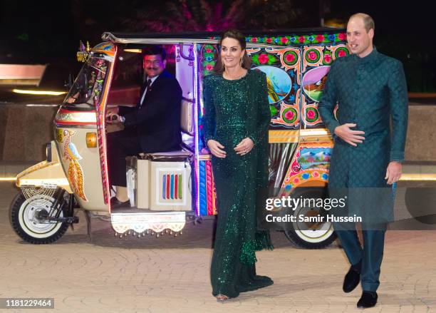 Catherine, Duchess of Cambridge and Prince William, Duke of Cambridge arrive by Tuk Tuk as they attend a special reception hosted by the British High...