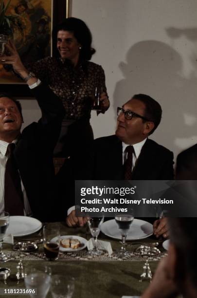 Leah Rabin, Yigal Allon, United States Secretary of State Henry Kissinger attending dinner at Rabin's home appearing in the ABC News special report...