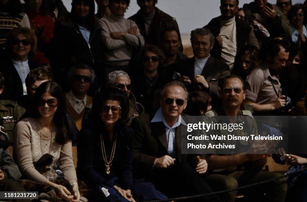 Golan Heights, Israel Dalia Rabin-Pelossof, Leah Rabin, Israel's Chief of State Yitzhak Rabin watching tank parade, appearing in the ABC News special...