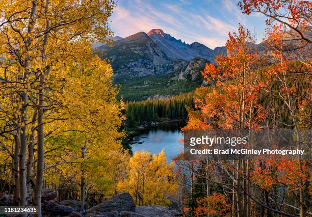 longs peak bear lake autumn - front range mountain range bildbanksfoton och bilder