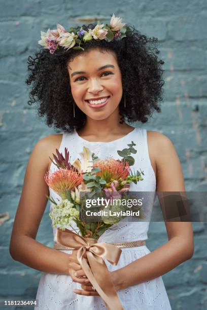 getting married gives you that special kind of happiness - boho wedding dresses stock pictures, royalty-free photos & images