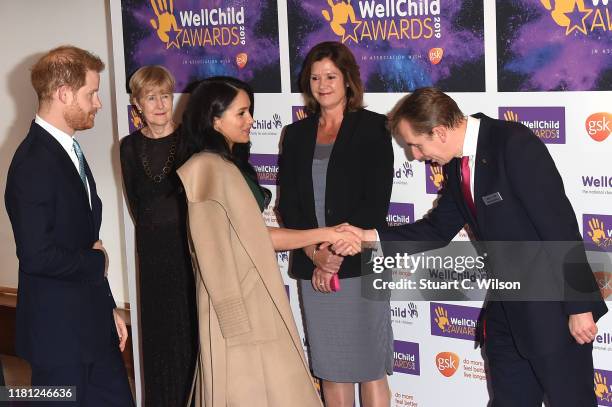 Prince Harry, Duke of Sussex and Meghan, Duchess of Sussex attend the WellChild awards at Royal Lancaster Hotel on October 15, 2019 in London,...