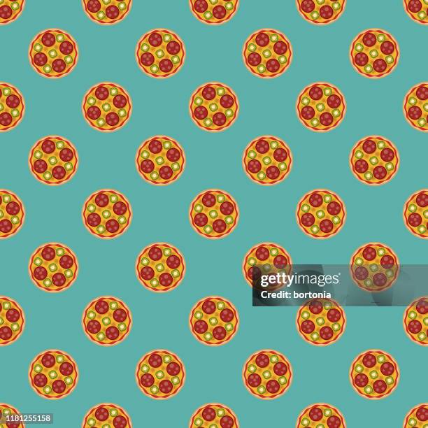 spicy pizza seamless bagel pattern - mozzarella bread stock illustrations