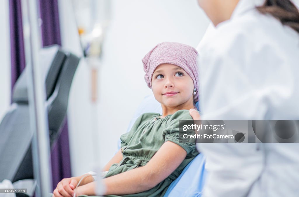 Smiling Little Girl With Cancer stock photo