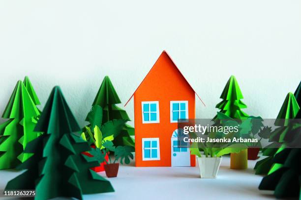 paper house - origami tree stock pictures, royalty-free photos & images