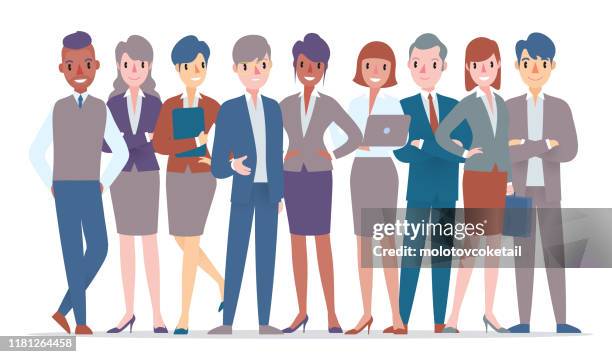 business persons in various pose - multicultural faces collage stock illustrations